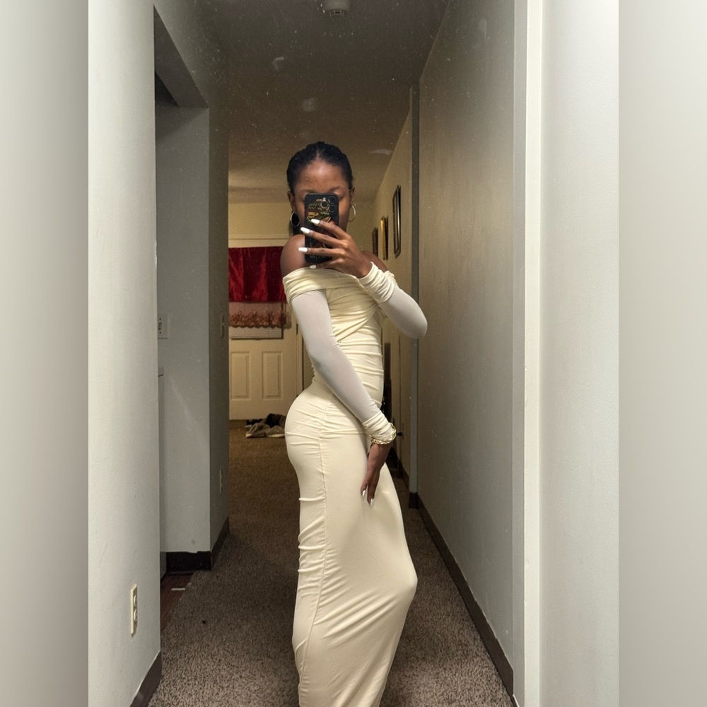 Elegant Cream Off-Shoulder Dress